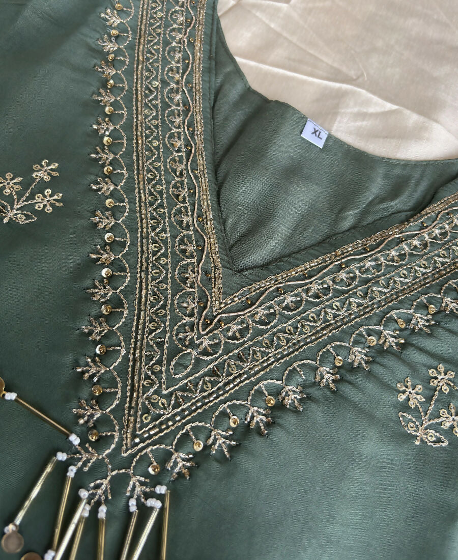KC Roman Silk Palazzo Suit For Women Wedding Wear Green | Grocsy