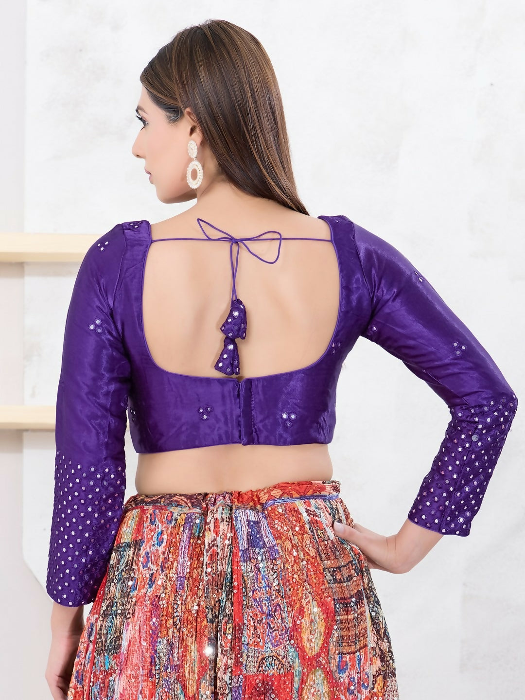 Joban Fashion Brinjal Gajji Silk Elbow Sleeveless Back Open Blouse | Grocsy