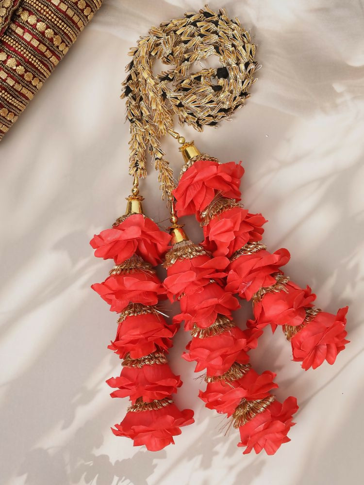 Ruby Raang Gold Gota Pati Work And Red Rosses With Black Thread & Golden Stones | Grocsy