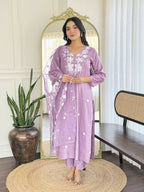 The52 Women Beautiful Thread work Rayon Fabric with Straight Kurta, Pant and Dupatta Set | Grocsy