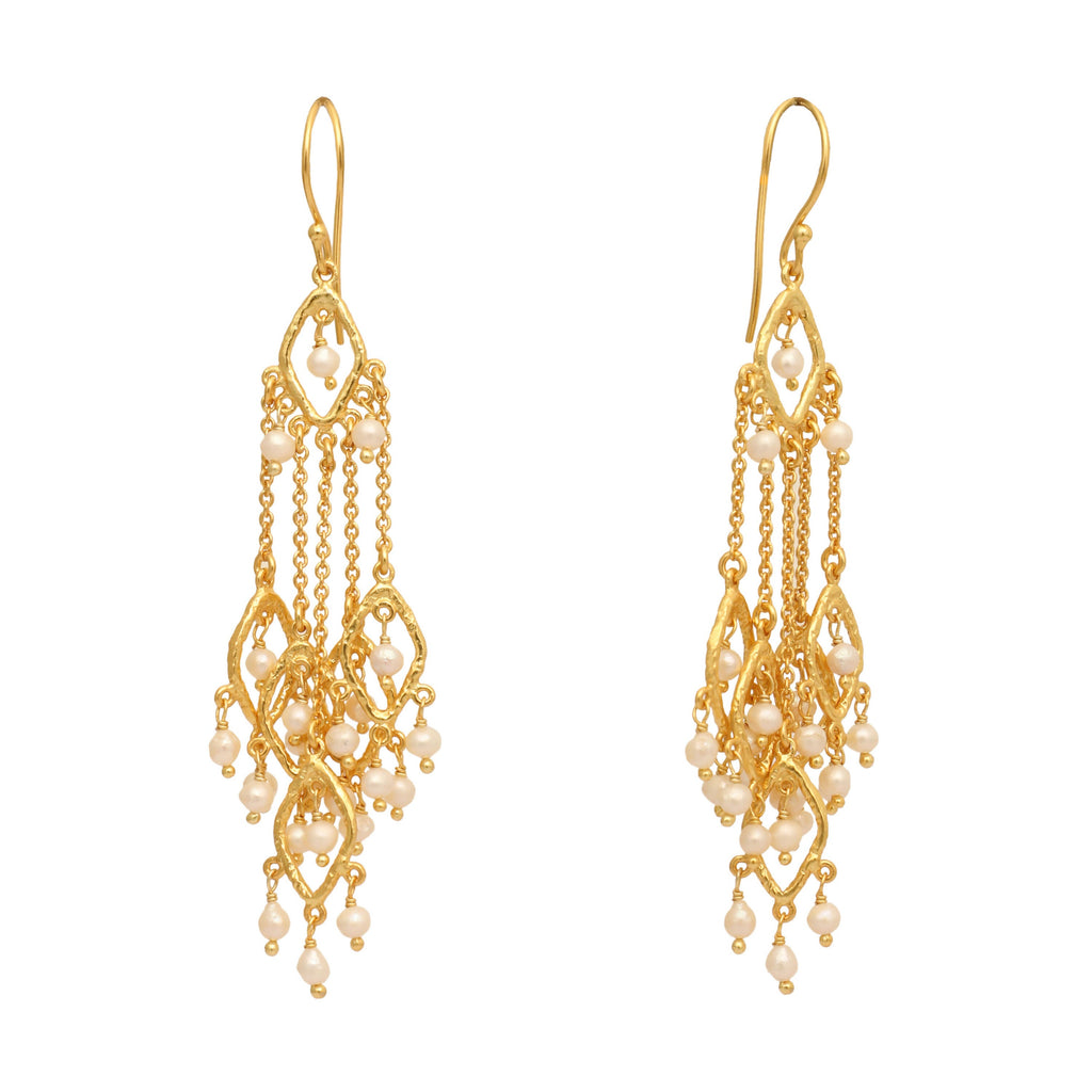 Nuyug 18k String of Pearls Gold Anti Tarnish Earrings | Grocsy