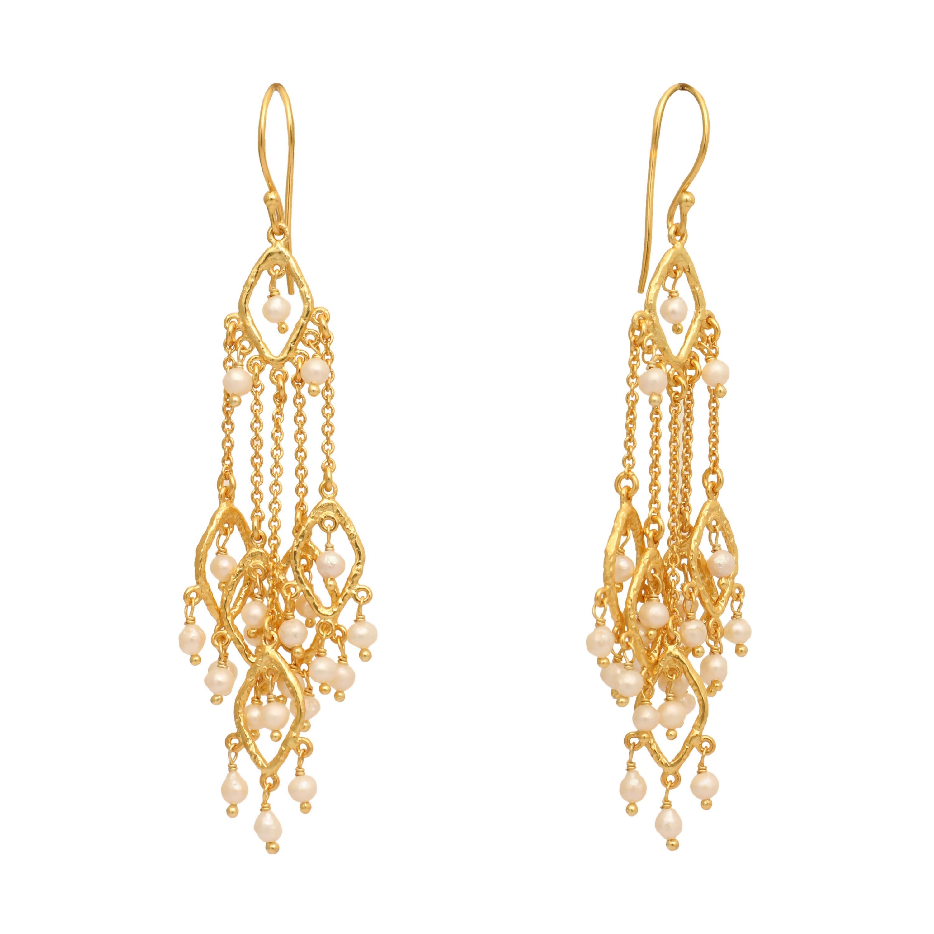Nuyug 18k String of Pearls Gold Anti Tarnish Earrings | Grocsy