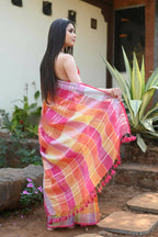 Very Much Indian Pure Linen Saree With Sleek Border And Exclusive Design - Yellow | Grocsy