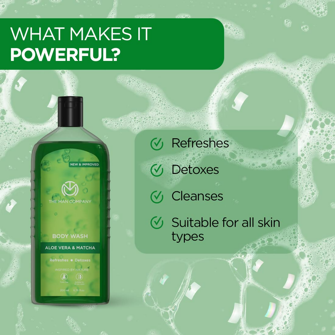 The Man Company Aloe Vera & Matcha Body Wash For Glowing & Smooth Skin Enriched With Green Tea & Moringa Leaf Extract | Grocsy