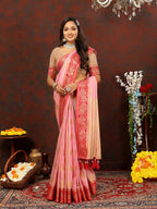 Lorenvalley Fashion Pink Cotton Woven Design with Zari Weaving Design Saree | Grocsy