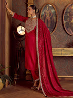 Indo Era Ethnic Floral Embroidered Zari Work Detail Regular Sleeves Round Neck Kurta Set | Grocsy