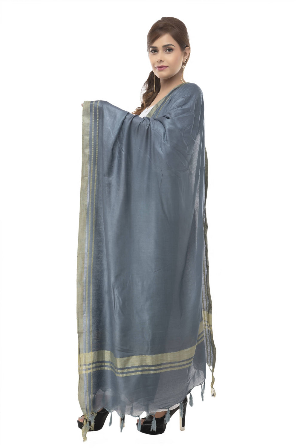 Mominos Fashion Moeza Slub Cotton Grey Dupatta | Grocsy