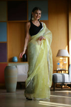 Vamsee Manbhari Yellow Organza Saree | Grocsy