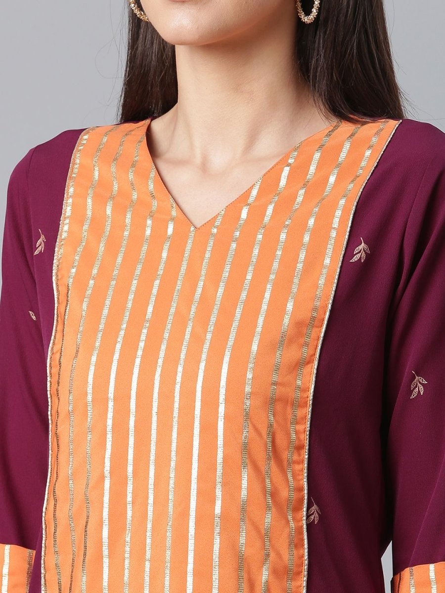 Ahalyaa Wine Crepe Solid Kurta Palazzo Set With Printed Dupatta | Grocsy
