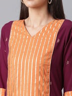 Ahalyaa Wine Crepe Solid Kurta Palazzo Set With Printed Dupatta | Grocsy