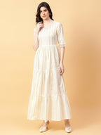 Joban Fashion Cream Cotton Lurx & Hand Work Dress | Grocsy