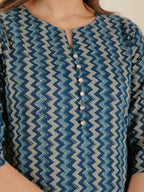 Aramya Blue Soft Cotton Chevron A-line Kurta for Women | Grocsy