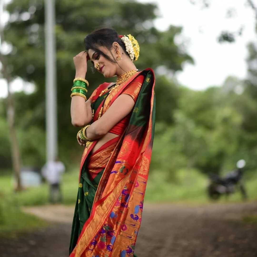 DEIANA'S Beautiful Designer Golden zari Soft Lichi Silk Saree - Green | Grocsy