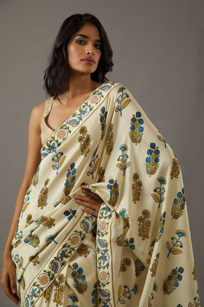 Beige Bright Moss Designer Digital Printed Party Wear Saree - Be Verly | Grocsy