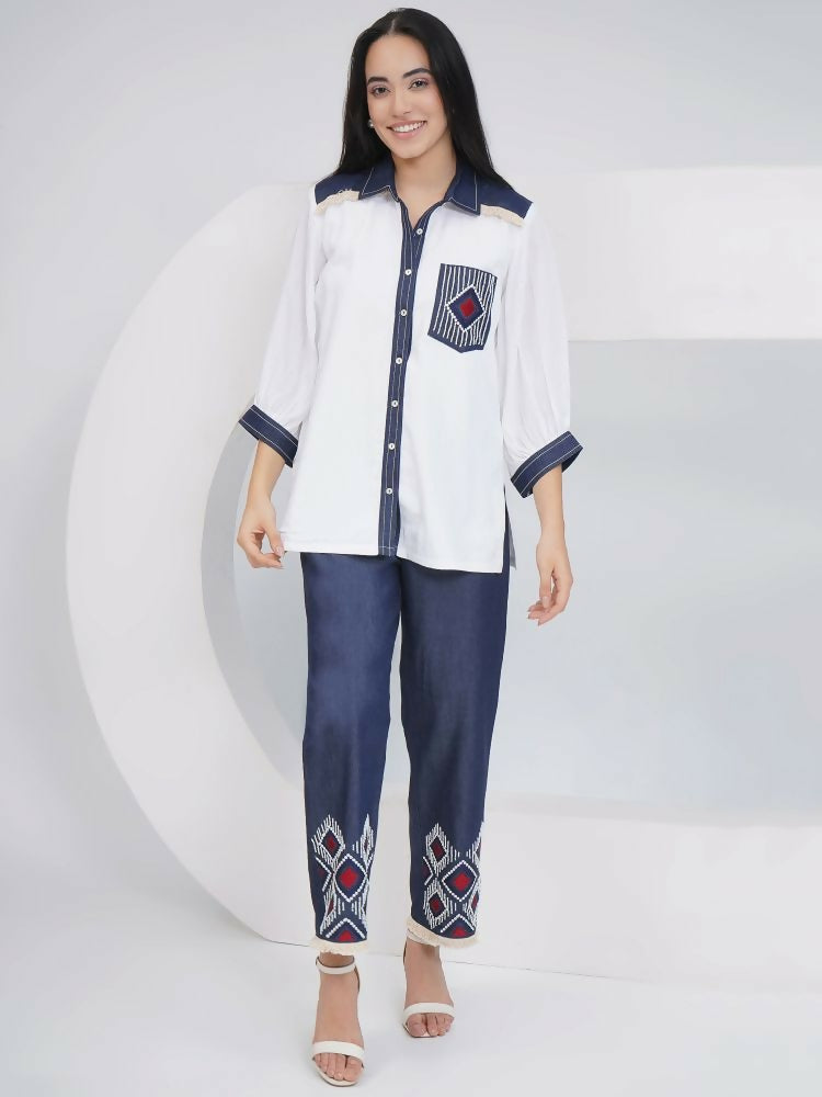 Joban Fashion White Rayon Crepe Hand-Embellished Shirt with Embellished Pants | Grocsy