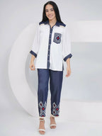 Joban Fashion White Rayon Crepe Hand-Embellished Shirt with Embellished Pants | Grocsy