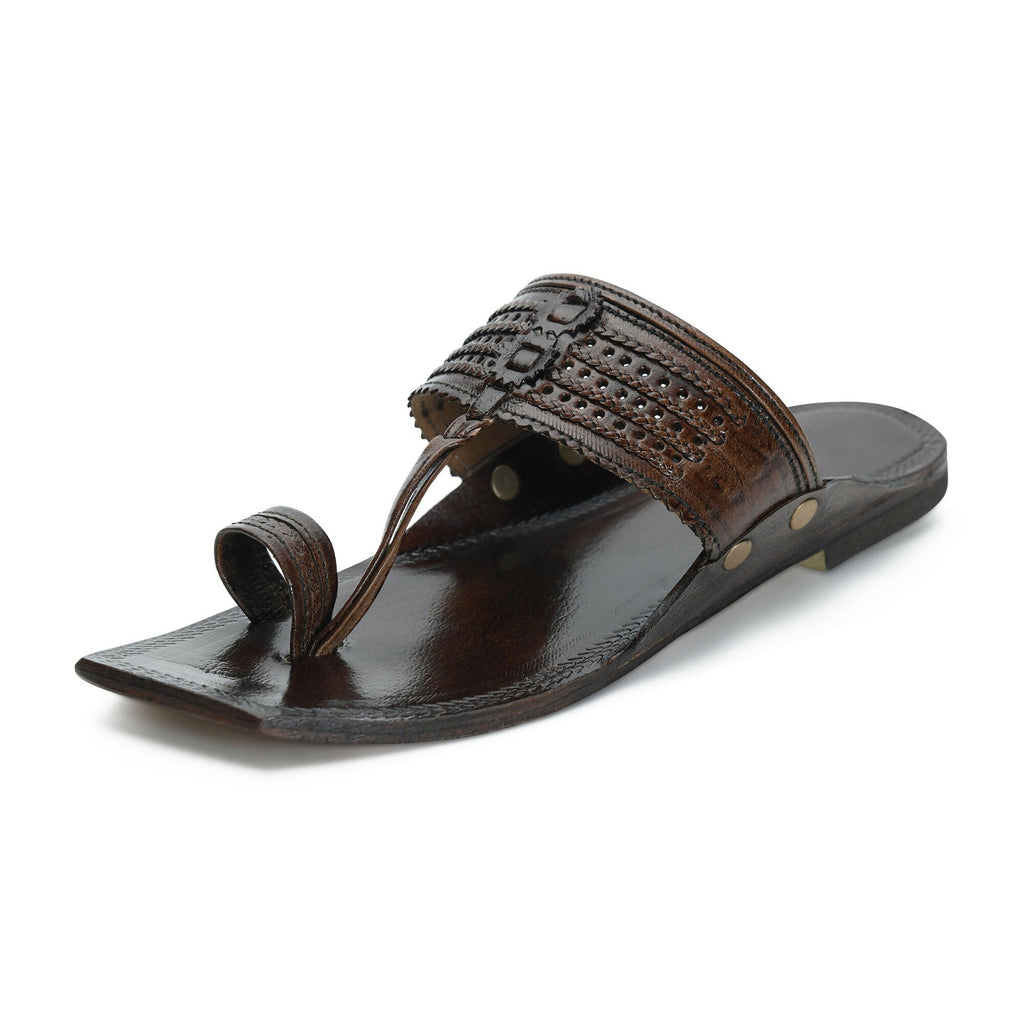 Stepsoft Men'S Designer Kolhapuri Chappal | Brown Handcrafted Ethnic Leather Footwear | Grocsy