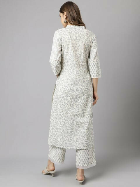 FIORRA Women's Off White Cotton A-Line Kurta Palazzo Set | Grocsy
