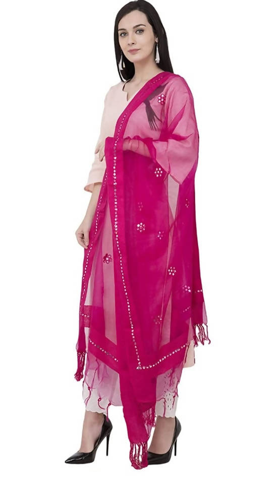 Mominos Fashion Pink Orgenza Gota Flower Dupatta | Grocsy