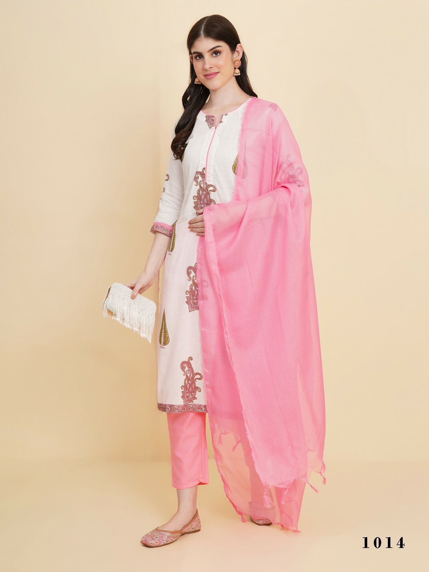 Designer Stylish white Cotton Stitched Suit With Dupatta - Tanisha | Grocsy
