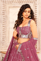 Mauve Faux Georgette Heavy Sequence work Lehenga Choli with Dupatta - Dhvani | Grocsy