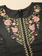 Black Embroidered Chinon Straight Kurta With Trouser & Dupatta - Salimar | Grocsy