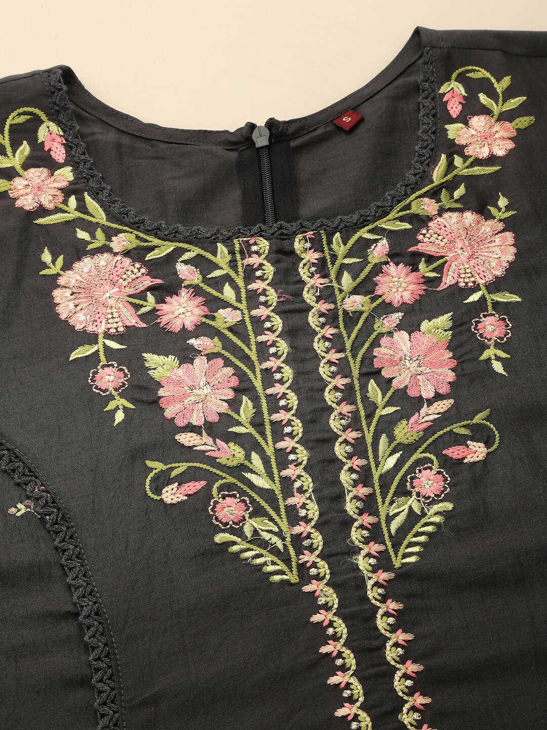 Black Embroidered Chinon Straight Kurta With Trouser & Dupatta - Salimar | Grocsy