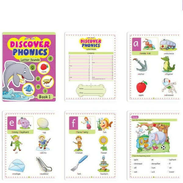 Jolly Kids Discover Phonics Book Set (Set of 5) | Vowel Letter Sounds | Word Families | Consonant Blends | Phonic Readers | Ages 3-8 Years | Grocsy