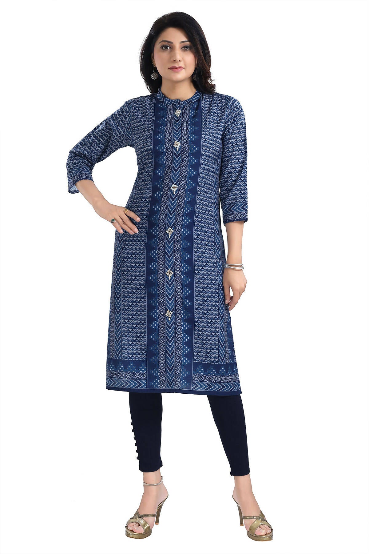 Snehal Creations Blue Designer Digital Print Cotton Slub Fabric Long Kurti Tunic | Grocsy