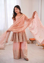Teeya Creation Light Peach Color Fendy Satin Silk Embroidery Work Party Wear Salwar Suit | Grocsy