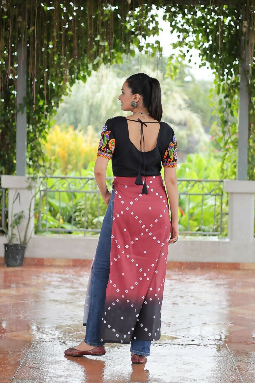 Vastranavya Black Navratri Special Kutchi Gamthi Work with Printed Kurti | Grocsy