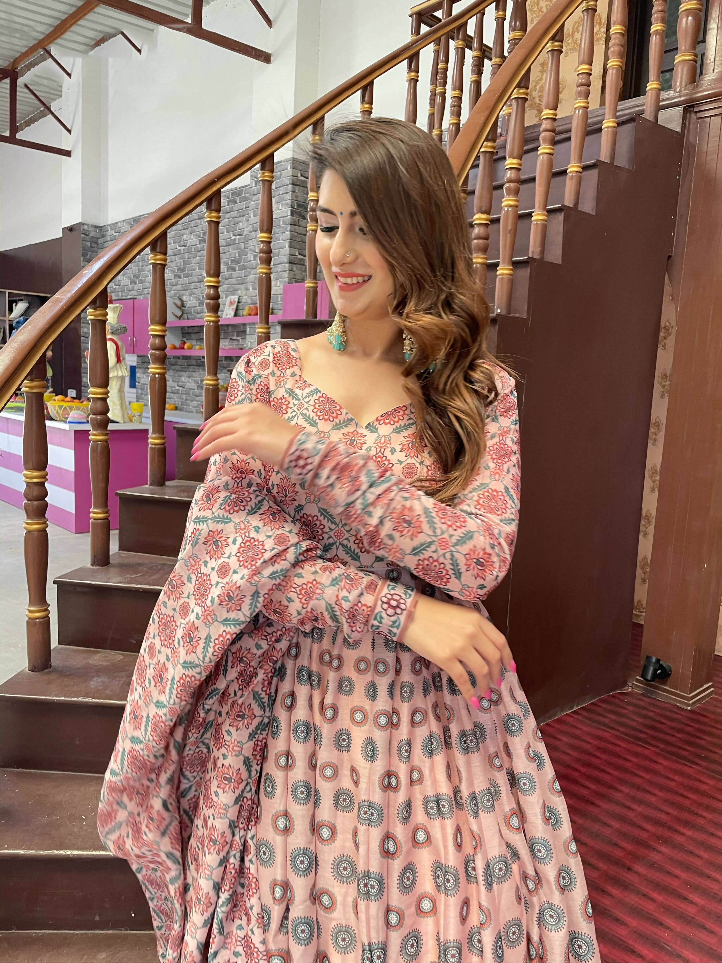 Partywear Designer Peach Chanderi Suit - Anbazaar | Grocsy