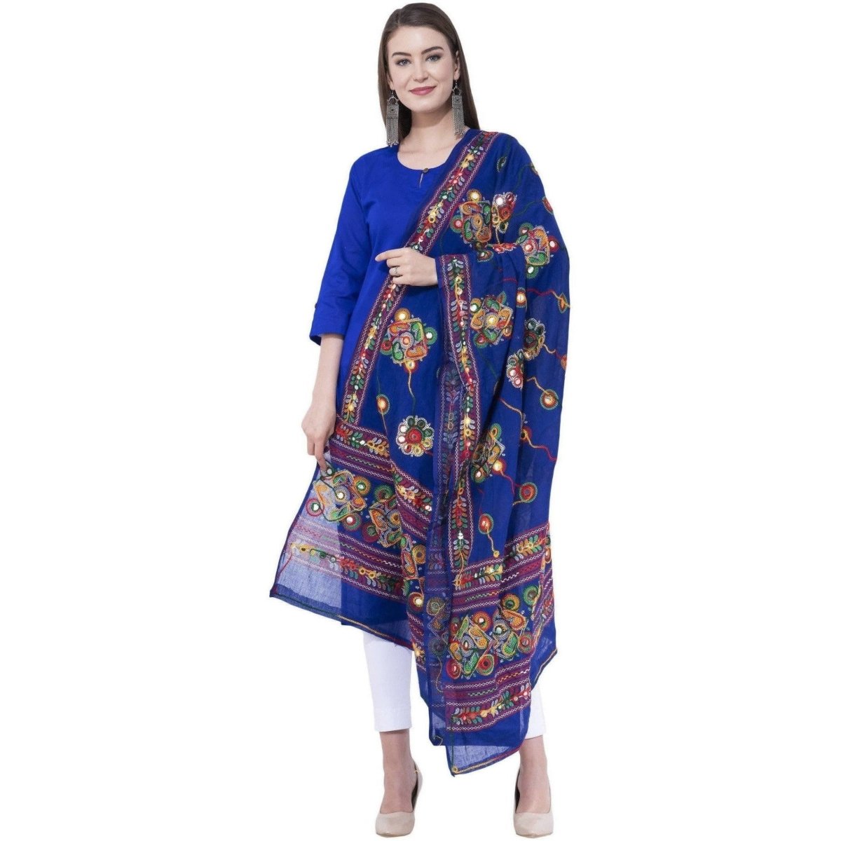 A R Silk Royal Blue Color Gurjari Pure Cotton Dupattas and Chunnis | Grocsy
