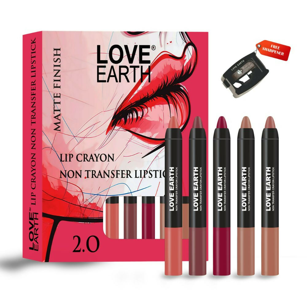 Love Earth Lip Crayon Non-Transfer Lipstick 2.O And Sharpener | Grocsy