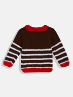 Chutput Kids Woollen Hand Knitted Full Sleeves Striped And Devil Heart Detail Sweater For Baby Boys - Brown | Grocsy