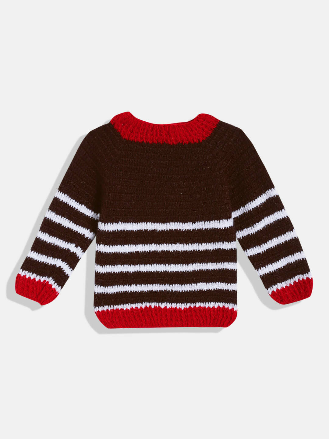 Chutput Kids Woollen Hand Knitted Full Sleeves Striped And Devil Heart Detail Sweater For Baby Boys - Brown | Grocsy