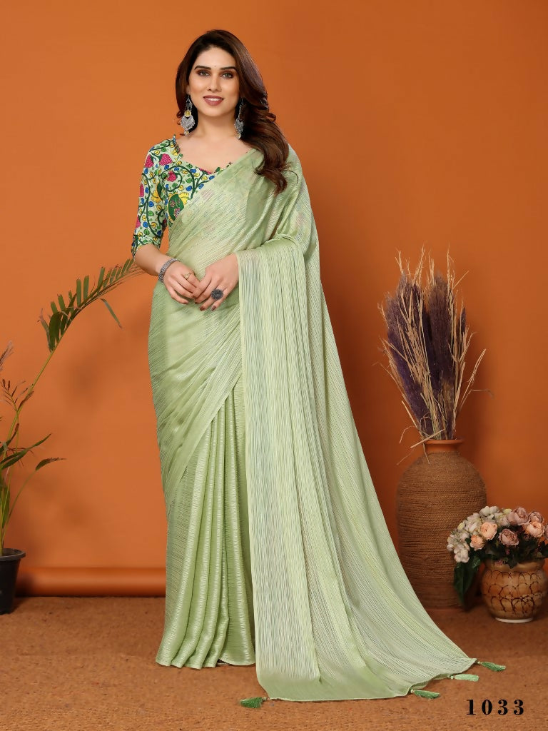 Partywear Designer Pista Polyester Zari Fancy Saree - Starwalk | Grocsy