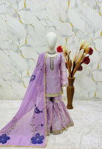 Teeya Creation New Kids Trendy Heavy Embroidery Sequence Work Kurta Set - Purple | Grocsy