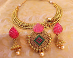 Pink & Green Antique Necklace Set | Grocsy