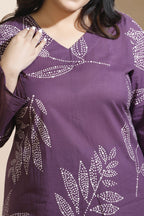 Breathables Women’S Purple Cotton Abstract Print Loungewear Co-Ord Set – Long Kurta & Pants | Grocsy