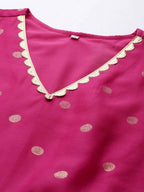 Ahalyaa Women's Pink Chanderi Gold Foil Print Dress | Grocsy