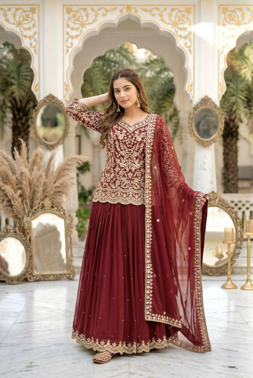 Teeya Creation Womens New Trendy Stylish Anarakali Lehenga Set - Red | Grocsy