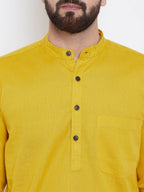 Even Apparels Yellow Men's Pure Cotton Kurta With Band Collar | Grocsy