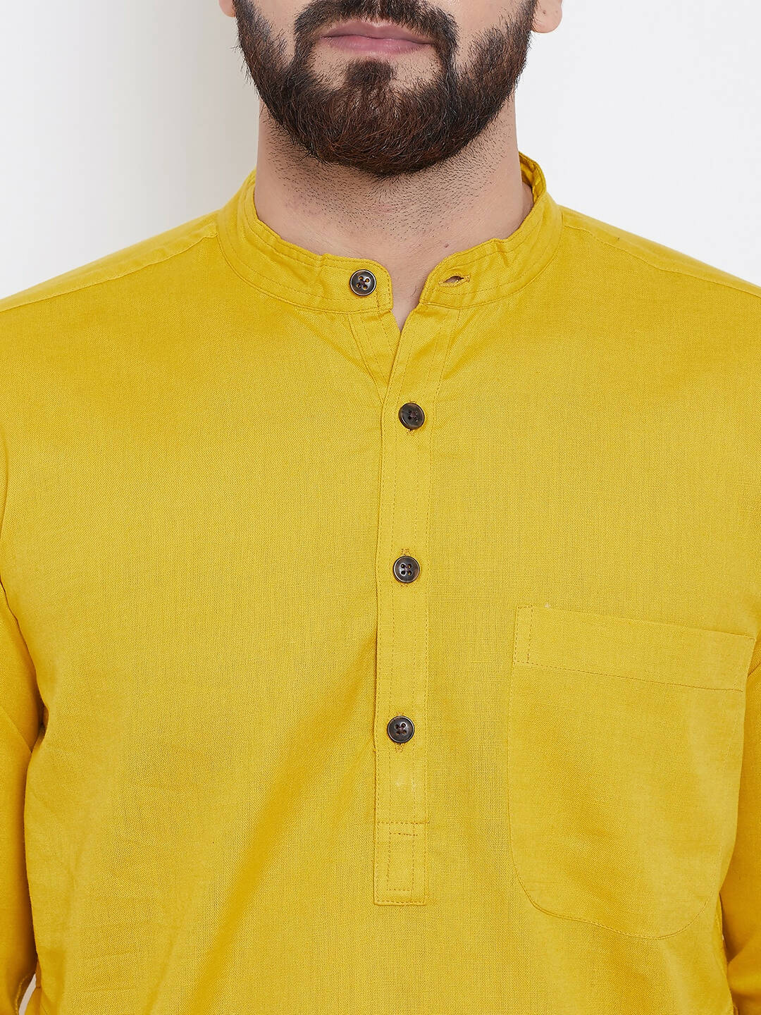 Even Apparels Yellow Men's Pure Cotton Kurta With Band Collar | Grocsy