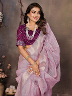 Vedant Vastram Chiffon Net Embroidery work Bollywood Fancy Saree - Lavender | Grocsy