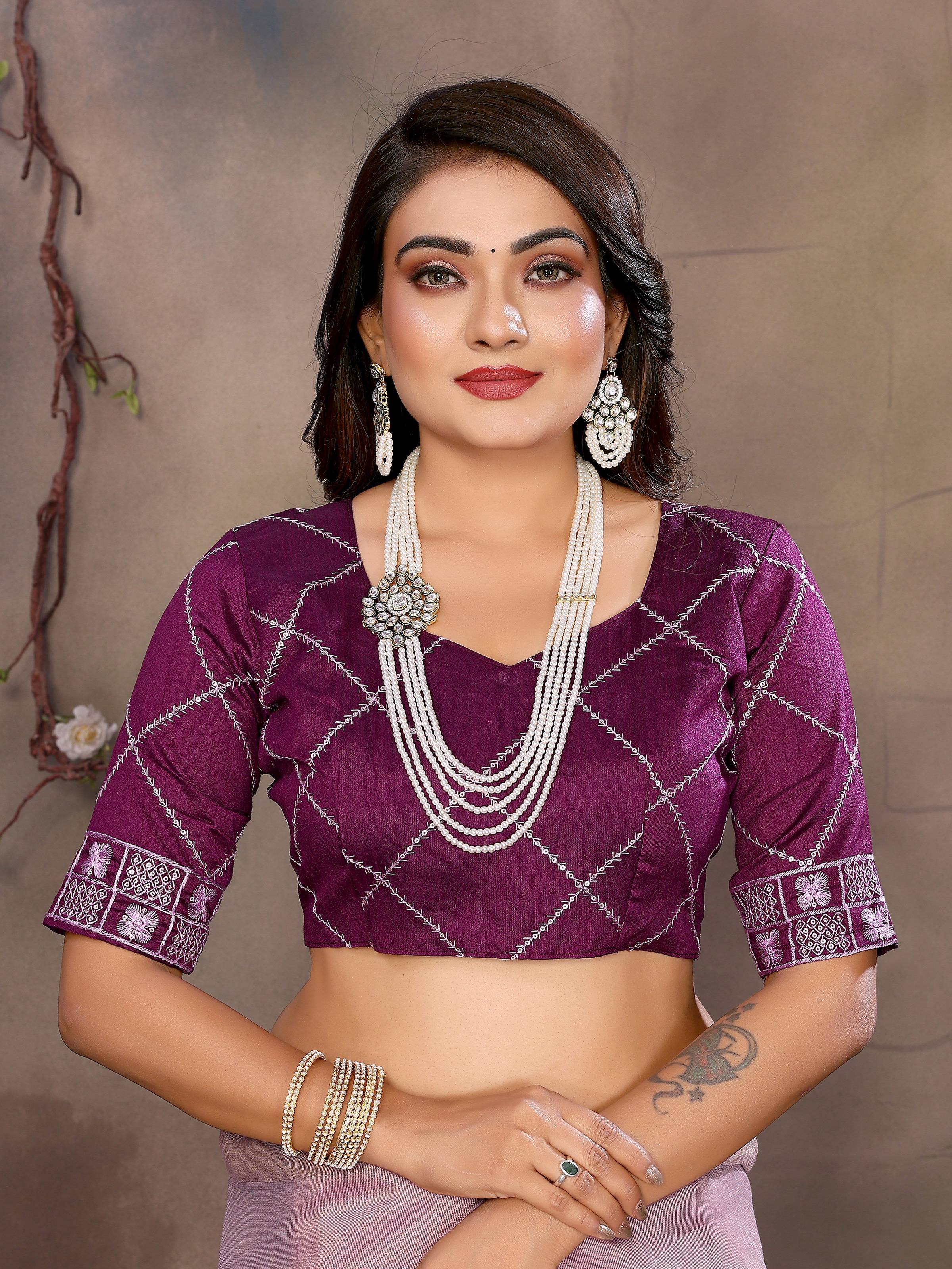 Vedant Vastram Chiffon Net Embroidery work Bollywood Fancy Saree - Lavender | Grocsy