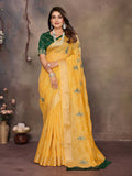 Vedant Vastram Chiffon Net Embroidery work Bollywood Fancy Saree - Mustard | Grocsy