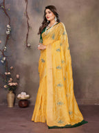 Vedant Vastram Chiffon Net Embroidery work Bollywood Fancy Saree - Mustard | Grocsy