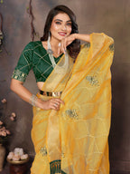 Vedant Vastram Chiffon Net Embroidery work Bollywood Fancy Saree - Mustard | Grocsy