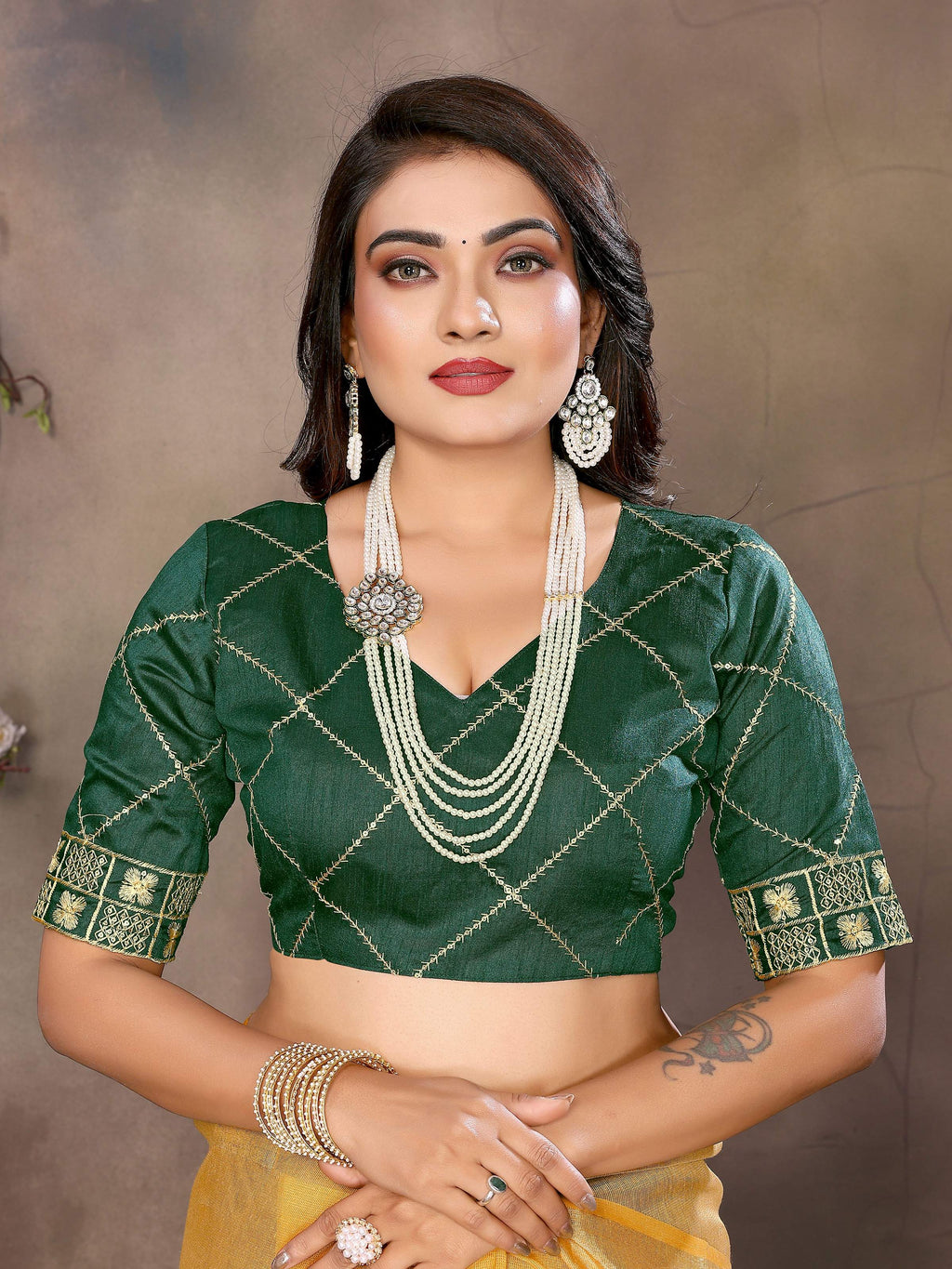Vedant Vastram Chiffon Net Embroidery work Bollywood Fancy Saree - Mustard | Grocsy